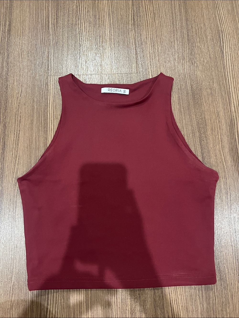 ReoRia Maroon Sleeveless Cropped High-Neck Top